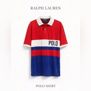 Ralph Lauren Red & Blue Striped Polo Shirt | Short Sleeve